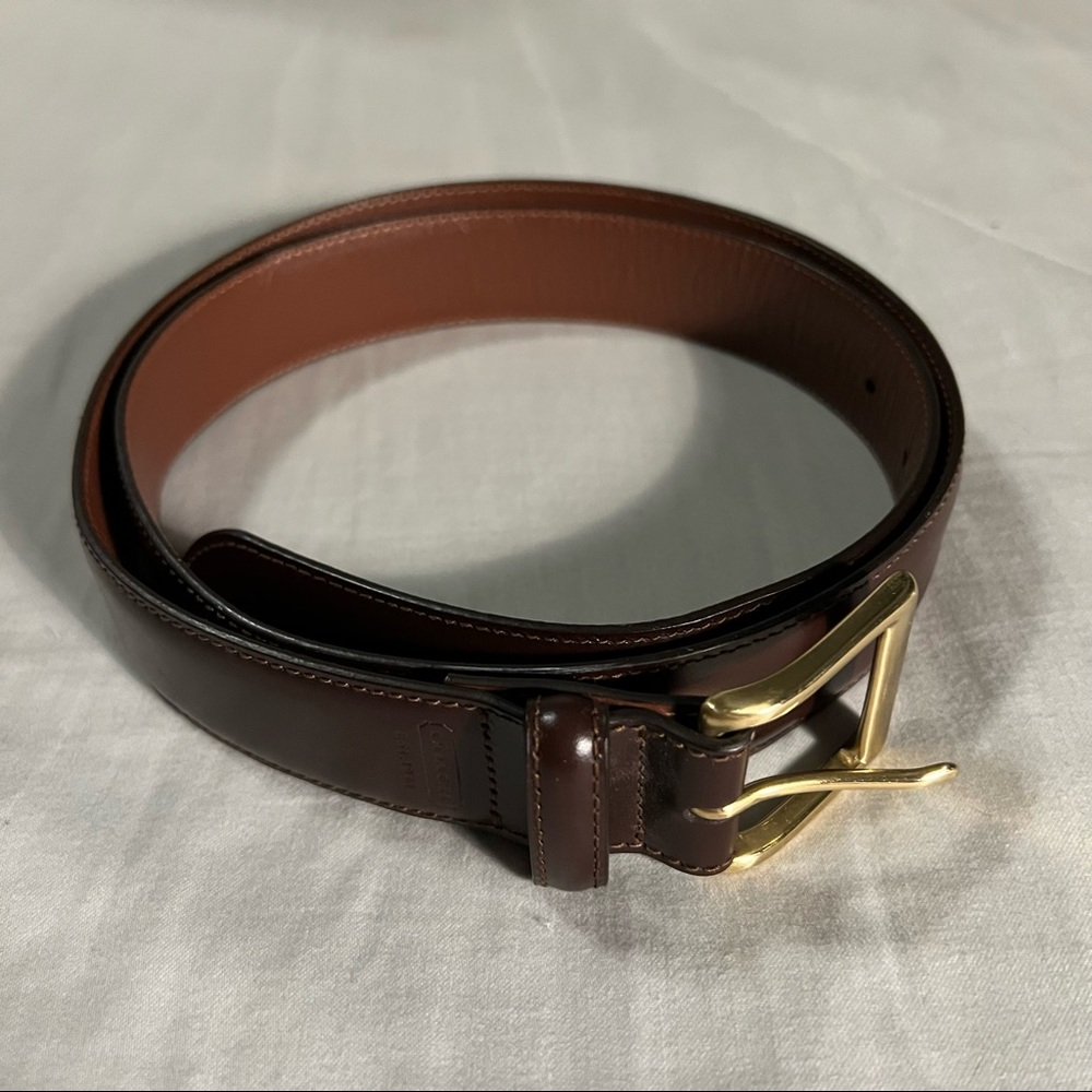 Men’s Coach Belt Dark Brown with Gold Hardware 90 cm